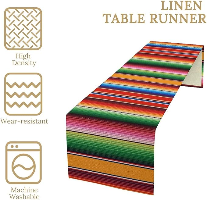 Mexican Table Runner,Colorful Stripe Art Table Runner for Kitchen Dining Table Home Party Decoration 13x72 Inch