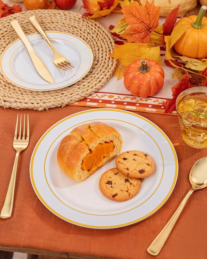 Round Gold Trim Plastic Plates Set, 150 Pieces for Parties