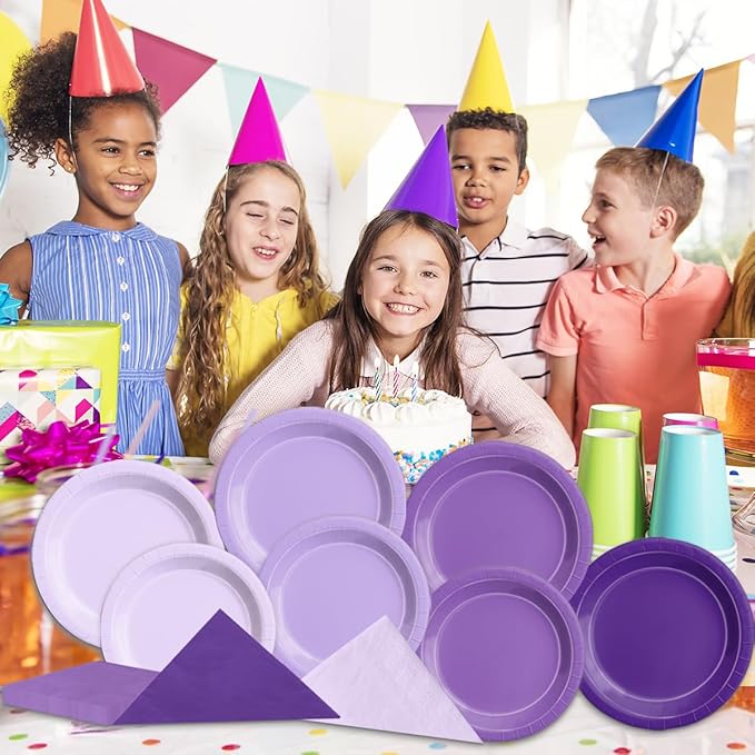 Plates and Napkins Party Kit, 150 Pieces, Purple Gradient Paper Tableware