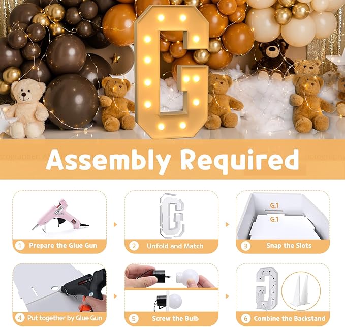 Party Supplies Light Up Letter G Marquee Sign, 4-Foot Foam Board Decor with Bulb String