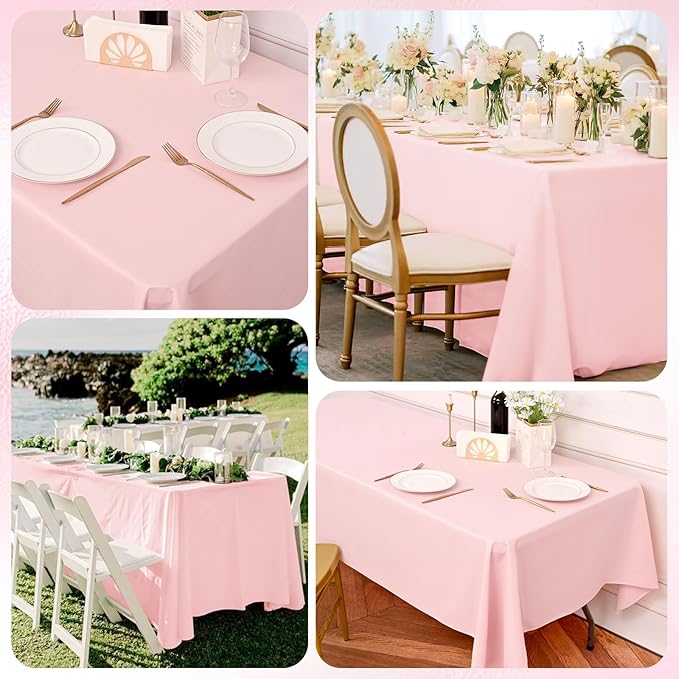 6 Pack Pink Tablecloths for 8ft Rectangle Tables 60 x 126 Inch - Polyester Table Cover Stain and Wrinkle Resistant Washable Fabric Table Clothes for Wedding Party Banquet Reception Restaurant