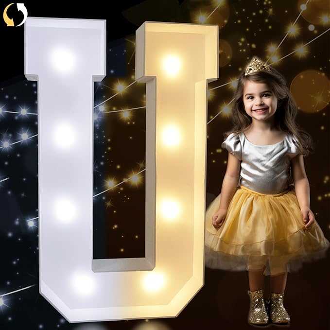 Decorations 3 Ft Light Up Marquee Letter U with Warm and Cool White LEDs