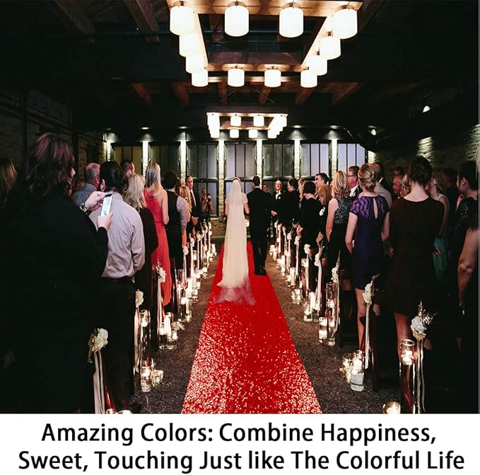 Aisle Runner Red Sequin 2 x 15 Ft Wedding Glitter Carpet