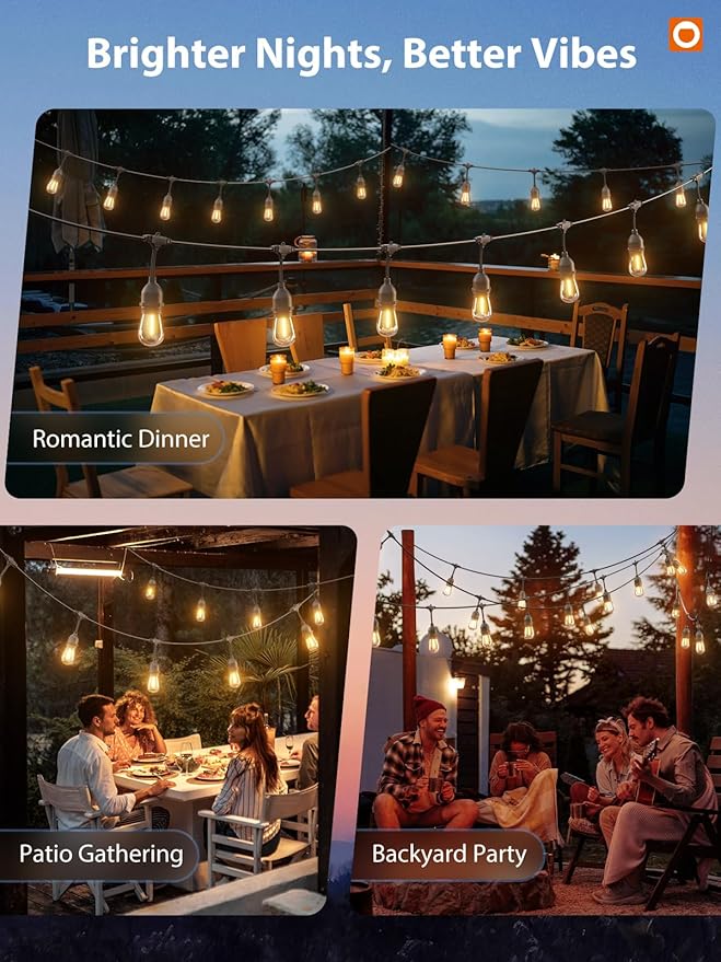 String Lights, 72 FT Warm White Shatterproof LED Edison Bulbs