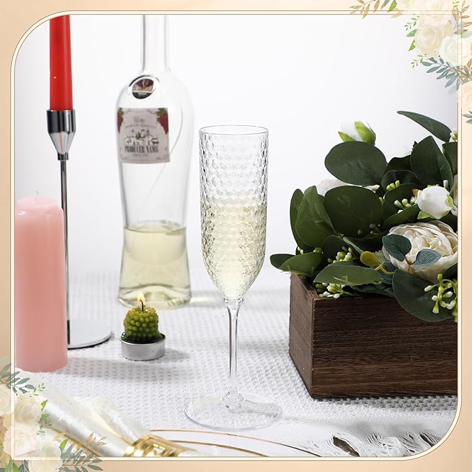 Champagne Glasses 24 Count Clear Plastic 5.5 oz Diamond Embossed