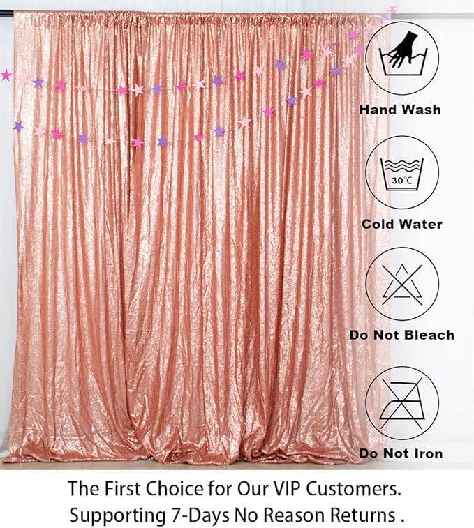 Blush Sequin Backdrop Curtain, 8FT x 10FT with Rod Pocket