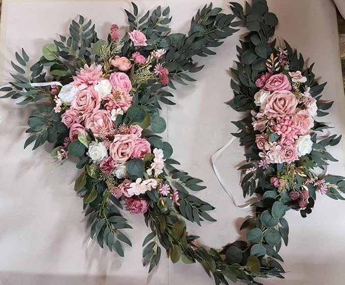 Artificial Flowers Dusty Rose Silk Wedding Arch Kit with Drapes