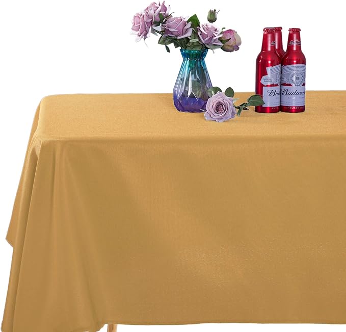 Ascoza 2pack 90x156 Inch Gold Rectangular Tablecloth 8 Feet Table Cloth in Polyester Fabric for Wedding/Banquet/Restaurant/Parties