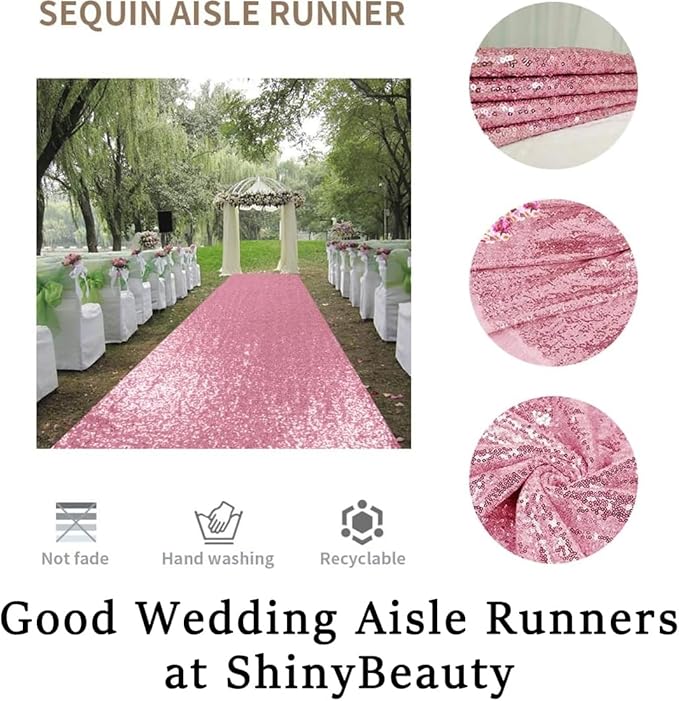 Aisle Runner 2 x 15 ft Pink Gold Sequin Mesh, Seamless