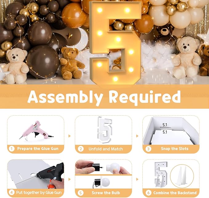 Party Supplies: 3 Ft Light Up Marquee Number 5 Foam Board Sign