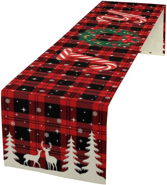 Christmas Table Runner, Red Winter Xmas Holiday Table Cloth Kitchen Dining Table Decoration for Home Party Decor 13x70 Inch