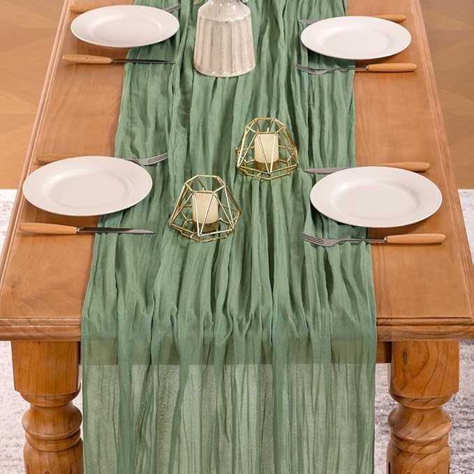 MLMW 6 Pack Sage Green Table Runner Cheesecloth Boho Gauze Rustic Cheese Cloth Table Runner 160 inch Sheer 13.3ft for Wedding Party Baby Bridal Shower Birthday