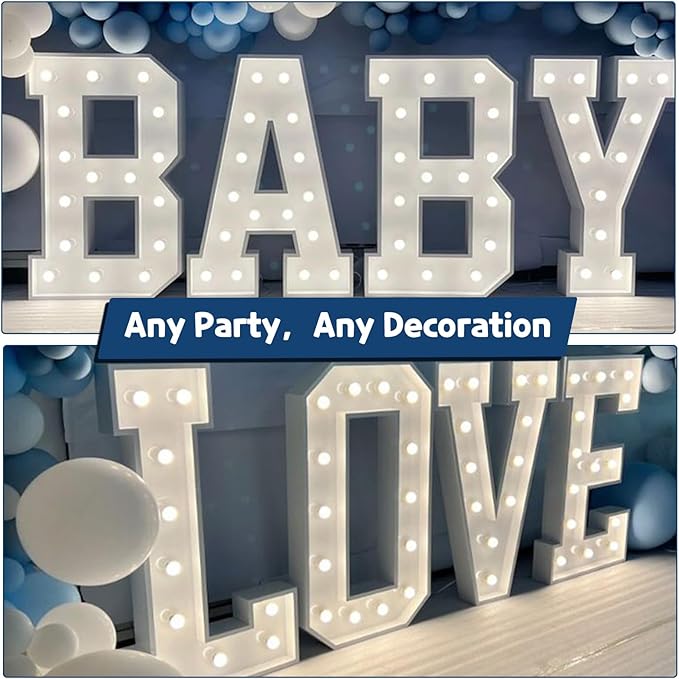 Marquee Letters 3 Feet Tall Large Light Up Letters Baby Shower Decorations Wedding Engagement Proposal White Party Decorations Marry Me Sign Big Cardboard Backdrop V
