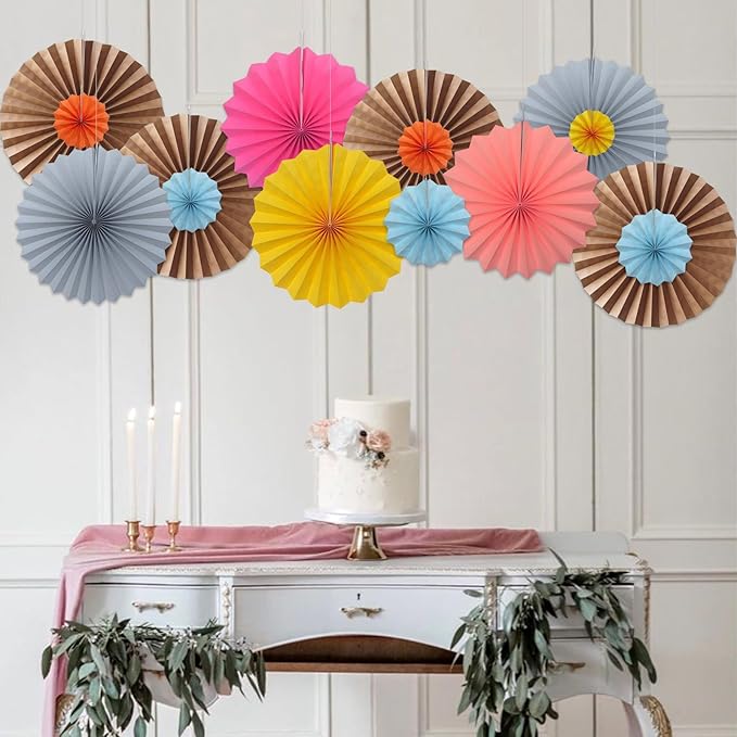 Brown Party Decorations,Brown Wedding Decorations for Party Events Accessories,Brown Birthday Decorations,Boho Party Decoration,Fall Decorations 16in Hanging Paper Fans 30 Color DIY Set(Brown)