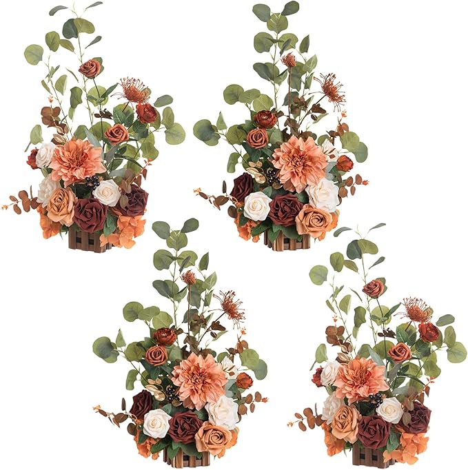 Artificial Flower Arrangements 4 Pack, Terracotta Fall Wedding Centerpieces