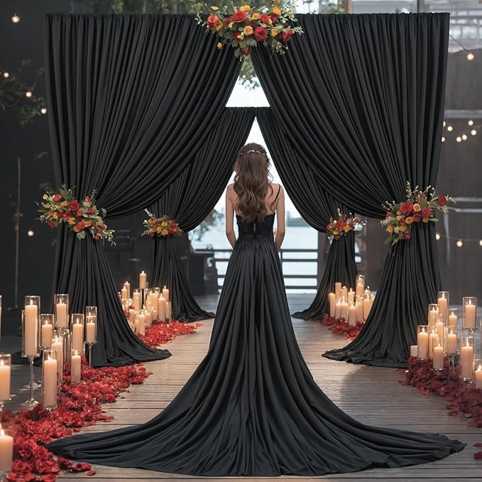 20×14ft Wrinkle Free Black Backdrop Curtain for Parties Wedding, 4 Panels 5×14ft Height Soft Silky Polyester Photo Backdrop Drapes for Birthday Graduation Photography Stage Event Background Cloth