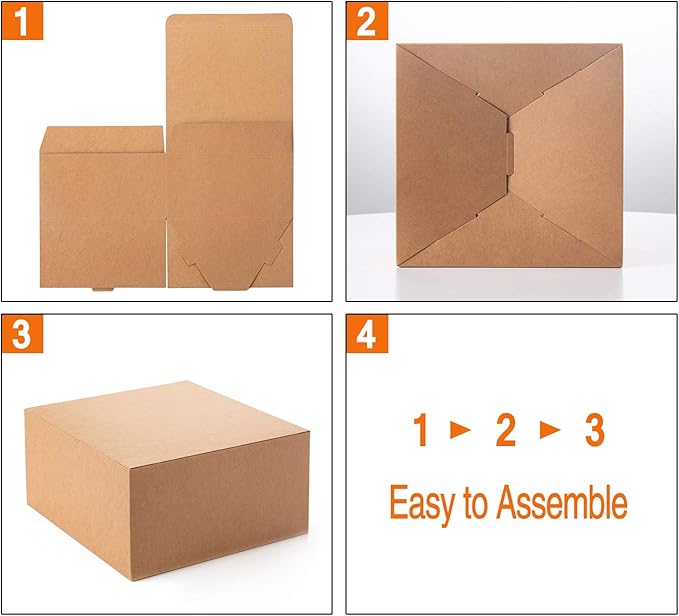 GEFTOL Gift Box 20 Pack 8 x 8 x 4 inches Fold Box Paper Gift Box Bridesmaids Proposal Box for Bridal Birthday Party Christmas（Brown）