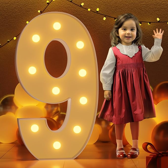 Balloons Light Up Number 9 Marquee Sign 4 Ft Tall, Cloud Theme