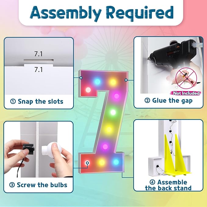 Marquee Number 7 Party Decoration, 4 FT Light Up Sign with Remote