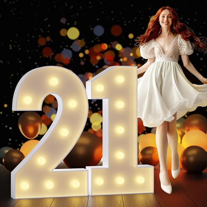 Party Decoration: Light Up Marquee Number 21, 3 ft Tall, Yellow Lights