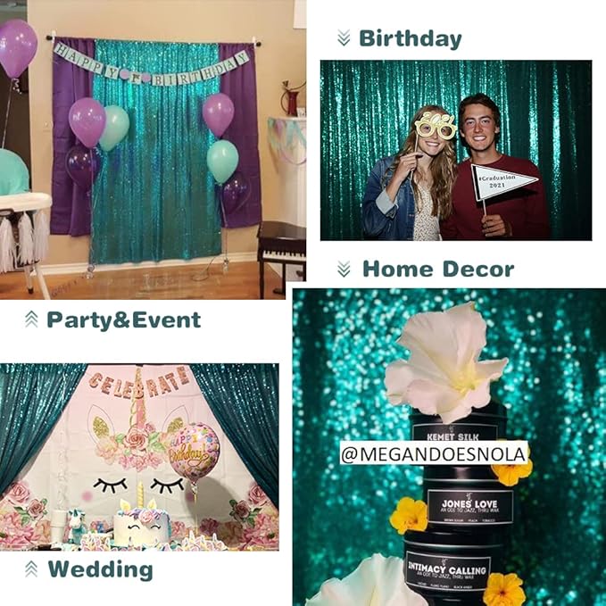 Eternal Beauty Teal Sequin Backdrop, 6x8 Ft Glitter Background Curtains for Shimmer Photography Party Wedding Birthday Back Drop Decor