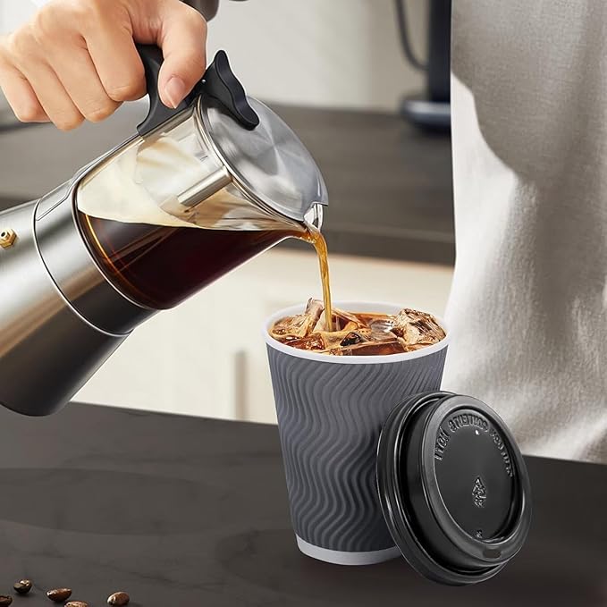 Disposable Coffee Cups with Lids, 16 oz, Gray, 100 Pack