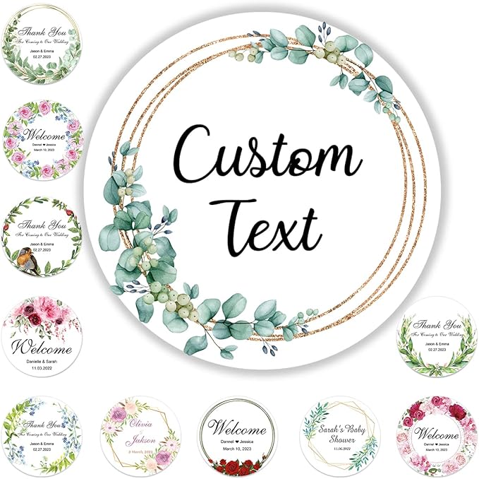50 Pack Custom Stickers Personalized Labels for Business Logo Customized Vinyl Wedding Favors Birthday Baby Bridal Shower Make Your Own Decals