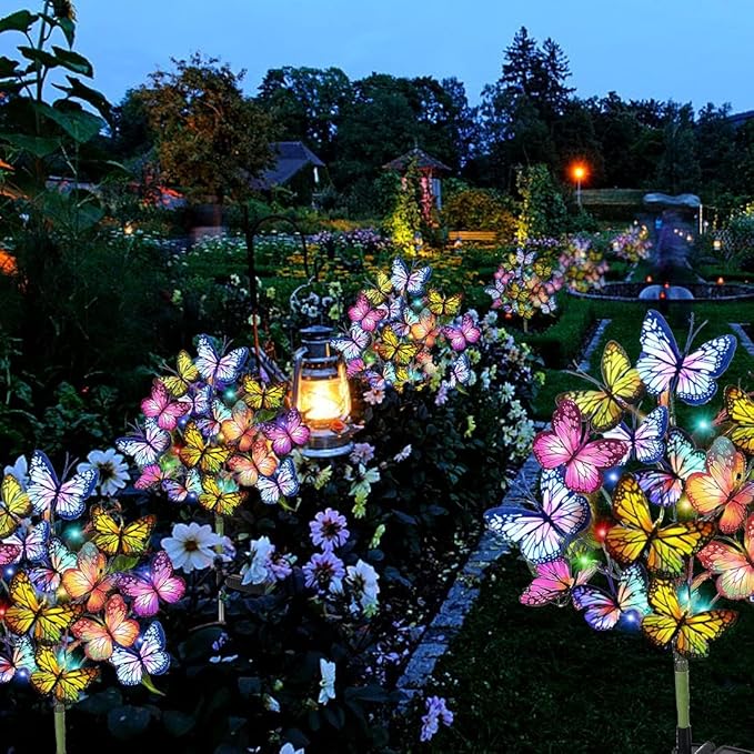 String Lights with Butterfly Solar Stakes, 8 Pack, Multicolor LED