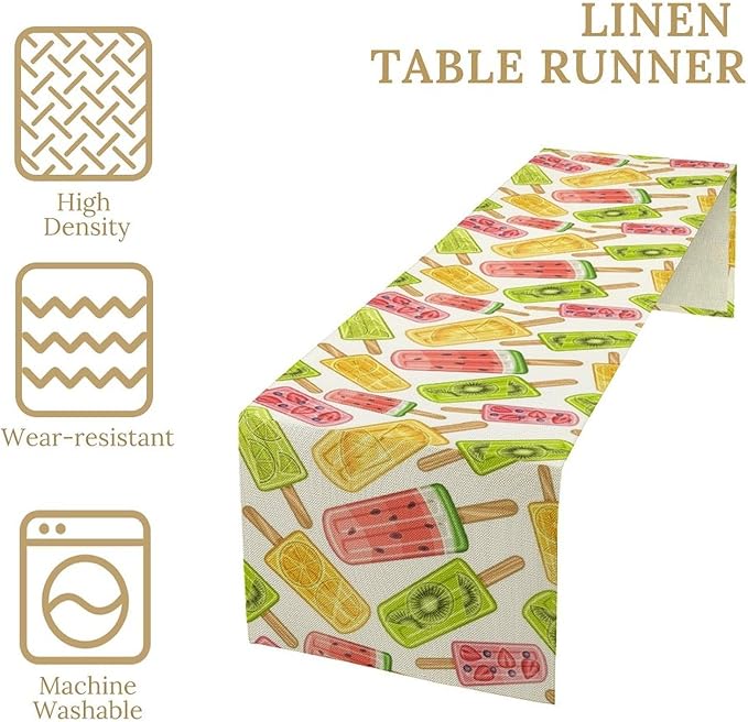 Ce Cream Table Runner, Cold Fruity Popsicles Summer Sweet Seasonal Dinner Runner for Party Holiday Home Kitchen Dining Table Decor 13"x108"