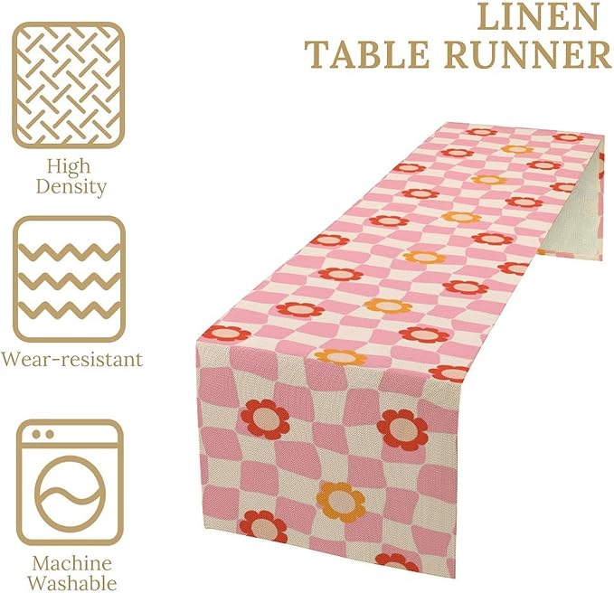 Vintage Floral Table Runner,60s Retro Color Funky Hippie Print Table Cloth Kitchen Dining Table Home Party Decoration 13x90 Inch