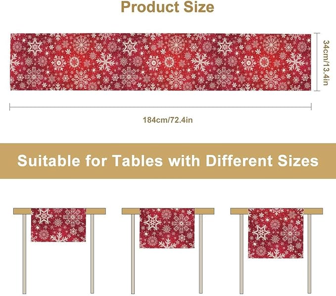 Snowflakes Christmas Table Runner, Winter Holiday Red Table Cloth Kitchen Dining Table Decoration for Home Party Decor 13x70 Inch