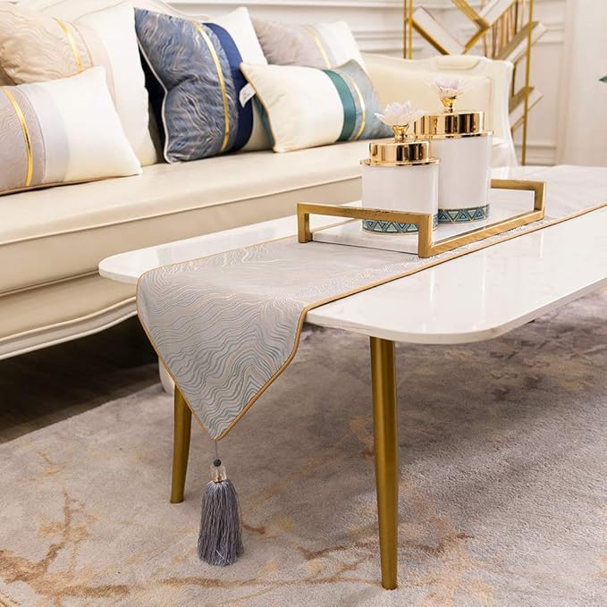 Avigers 12 x 108 Inch Decorative Luxury Abstract Striped Silver Gray Table Runners with Tassels for Home Living Room Bedroom Art Decor Wedding
