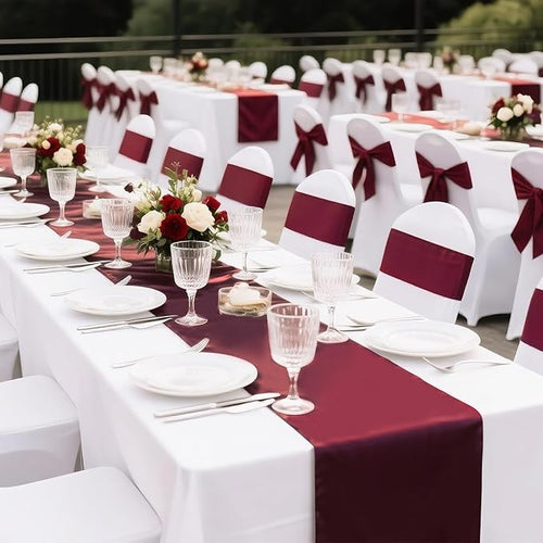 10 Pack Wine Red Satin Table Runner 12x108 Inches Long, Bright Silky Smooth Satin Table Runner Table Decor for Wedding Banquet Christmas Prom Event Birthday Party