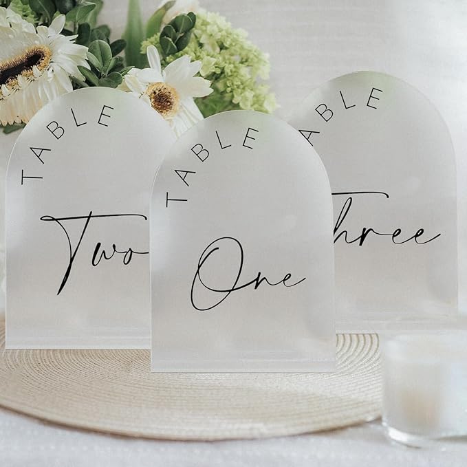 Table Number Signs 1-10, Frosted Acrylic Arch with Stands, 5x7 Inch