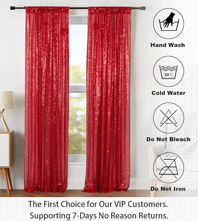 ShinyBeauty Sequin Curtains 2 Panels Red 2FTx8FT Sequin Photo Backdrop Red Sequin Backdrop Curtain Pack of 2-1011E