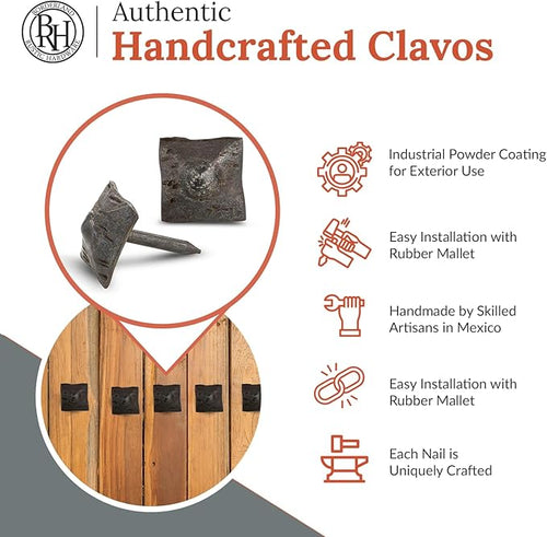 10 Pack 0.75" Square Head Iron Clavos Decorative Nails – Unfinished – Handmade Rustic Square Fasteners for Farmhouse Shutters, Faux Wood, Barn Doors, Shutters, and Gates – Ornamental Wood Accent