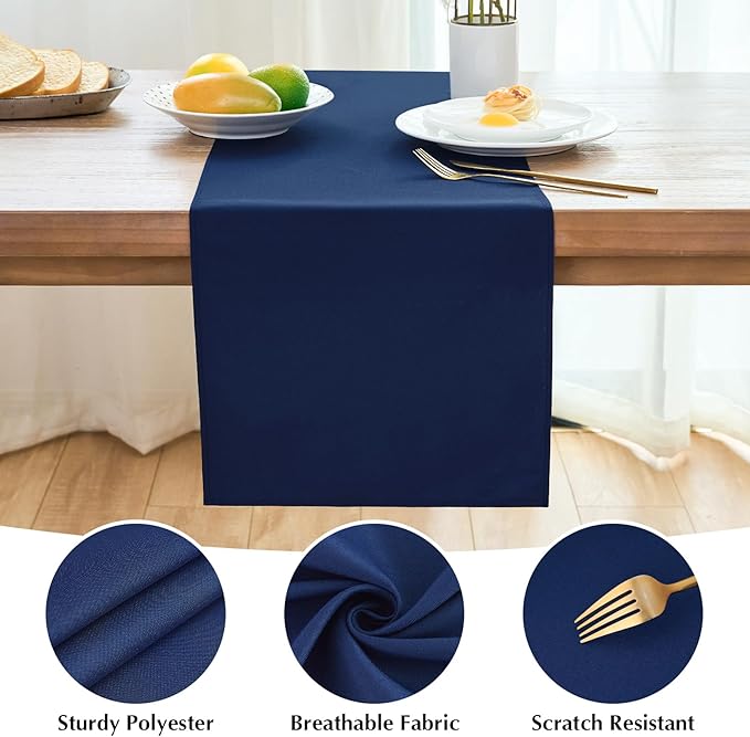 2 Pack Navy Blue Table Runner 12 x 60 Inch Solid Color Farmhouse Runners Coffee Table Dresser for Daily Party Home Decoration