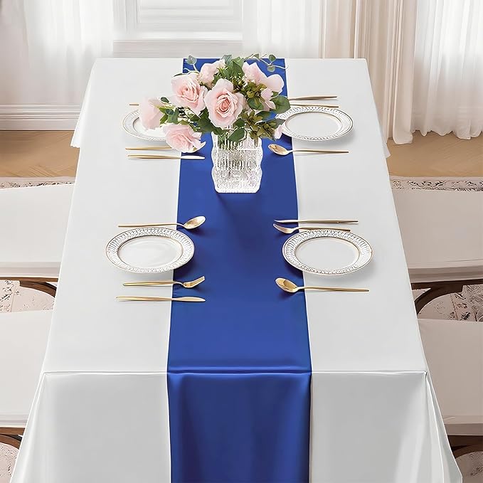 10 Pack Royal Blue Satin Table Runner 12x108 Inches Long, Bright Silky Smooth Satin Table Runner Table Decor for Wedding Banquet Christmas Prom Event Birthday Party