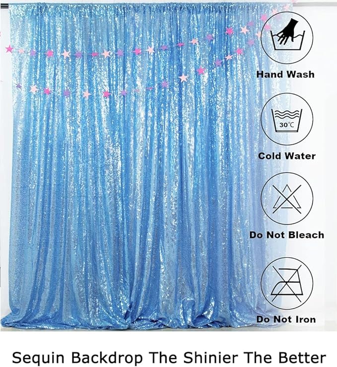 Backdrop Background, Baby Blue Sequin Photo Panel 10 FT x 10 FT with Rod Pocket