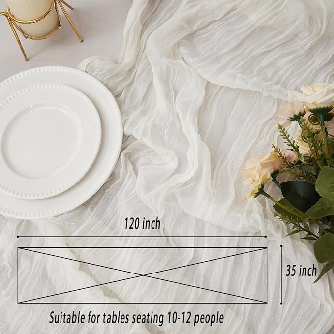Ivory White 6 Pack Cheesecloth Table Runner 120 Inch 10 FT Boho Rustic Gauze for Wedding Baby Shower Party Farmhouse Summer Home Decor Washable