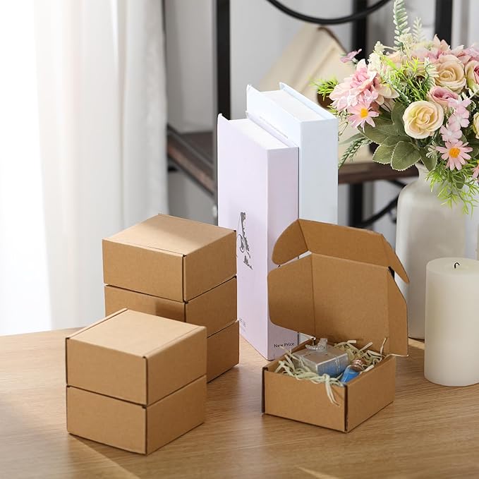 Qilery 100 Pcs Shipping Boxes Cardboard Gift Corrugated Cardboard Brown Boxes Mailer Packaging for Mailing Small Business Present (4 x 4 x 2 Inches)