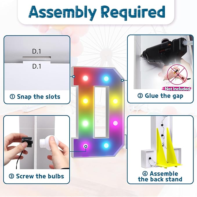 Light Up Marquee Letter D Sign, 3 ft Foam Board, 16 Colors with Remote