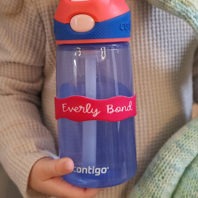 InchBug Orbit Labels - Baby Bottle Name Labels for Daycare, Sippy Cup Bands - Engraved Silicone, Reusable, Dishwasher Safe, White Contrasting Personalization, 4-Pack (Lullaby Blue)