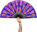 UV Glow Rave Fan, Bamboo Folding Clack Hand Fan for Men Women (Wellen, Large 13")