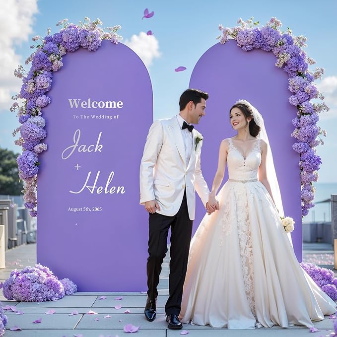 6.6FT Lavender Arch Backdrop Cover - Polyester Fitted Wedding Arch Stand Covers Round Top Chiara Arch Backdrop Cover for Birthday Party Banquet Photo Background Decoration