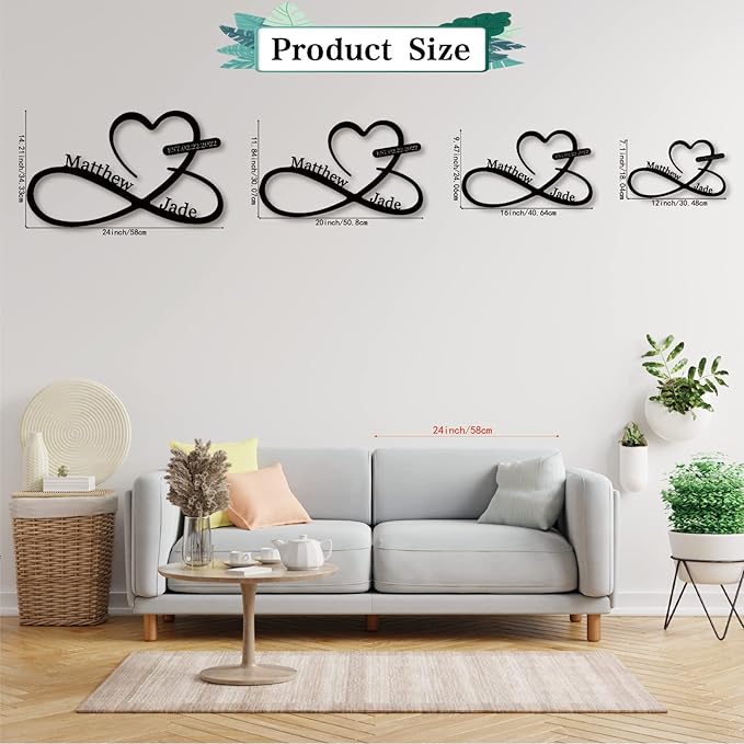 Infinity Heart Metal Wall Decor, Unique Infinity Heart Wall Decor Love Sign Plaque Steel Art Geometric Wall Decor Set Cut Out for Outside