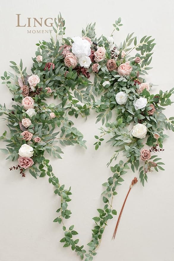 Artificial Flowers Garland 78 Inch Dusty Rose and Mauve Silk Arch Swag