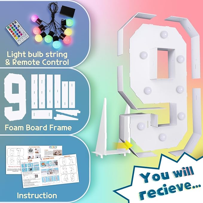 Party Decorations Marquee Number 9 Light Sign, 3 Ft, Remote