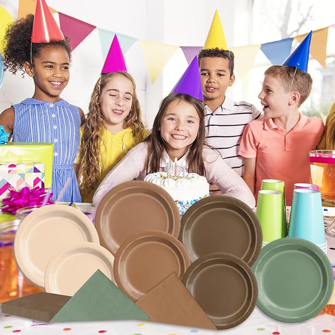 Paper Woodland Plates and Napkins Set, 150 Pieces, Forest Party Tableware