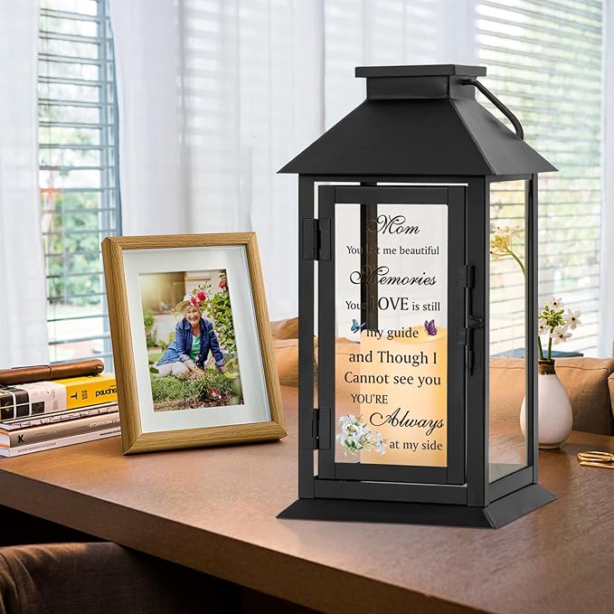 Decorative Candle Lantern with Glass Panels, Remote and Timer, 14.2 Inch